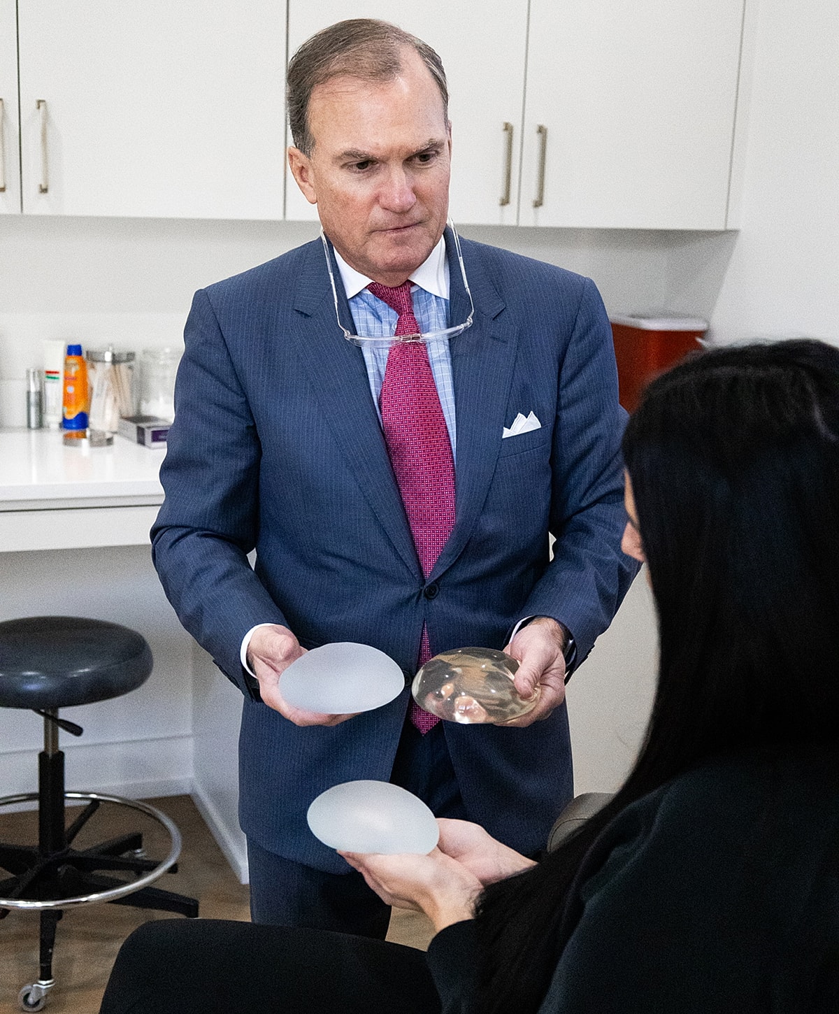 Consultation about breast implant options with doctor